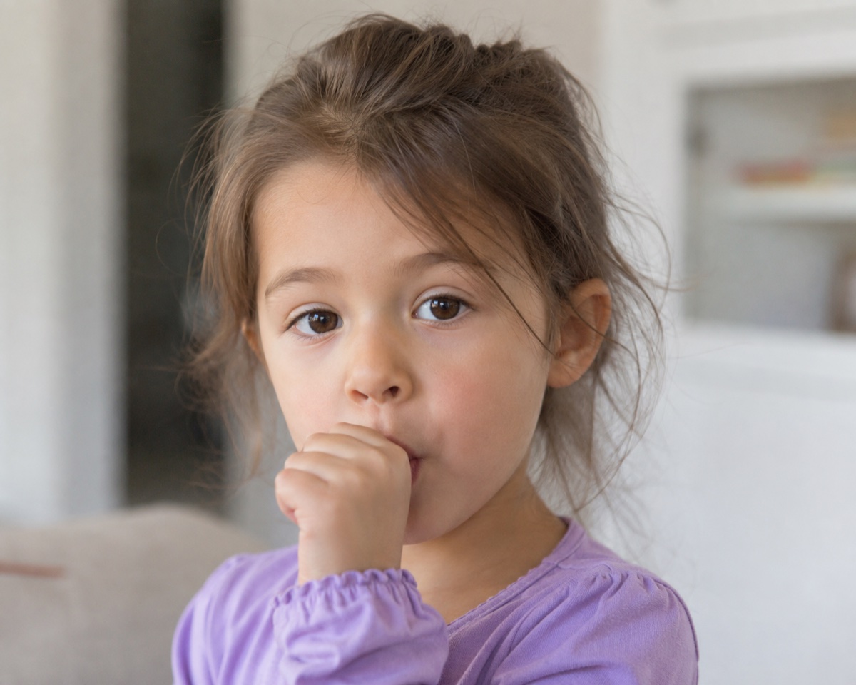 Young girl sucking her thumb, a habit that can affect how a child's teeth and jaw develop